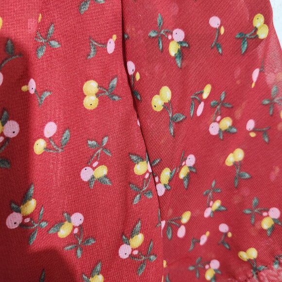Grace & Chili Dress Red Floral Wrap Ruffle Fairy Floralcore  Cherry Peach - Picture 3 of 12